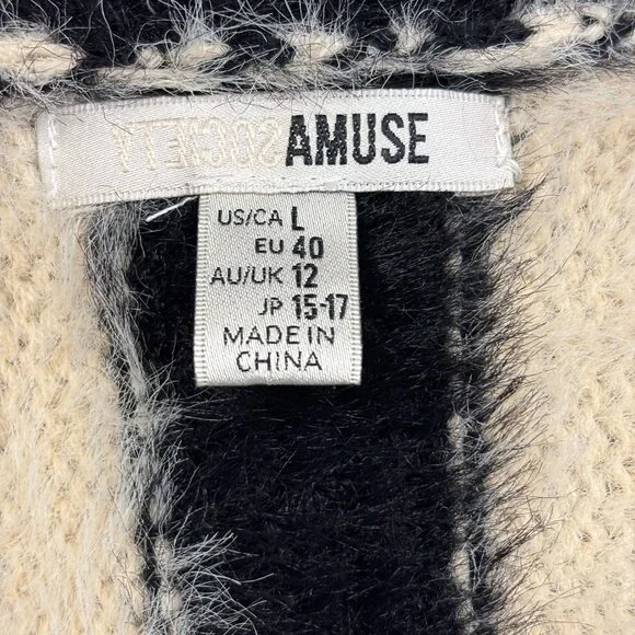 Society Amuse Black & White Fuzzy Angora Sweater | Large - Picture 5 of 6